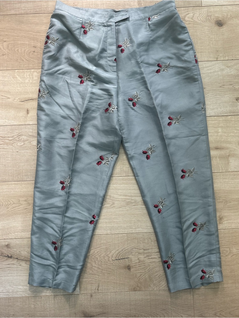 Vintage Silk Embroidered Trouser Pants Size Medium Silk Pants
